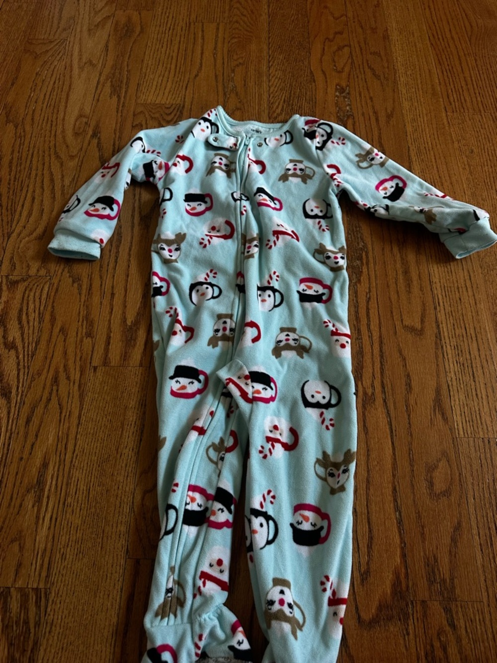 Carters Kids Holiday Fleece Footed Pajamas - Light Aqua with Festive Faces